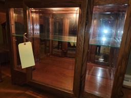 Lighted Oak Glass Top Curio Cabinet Table