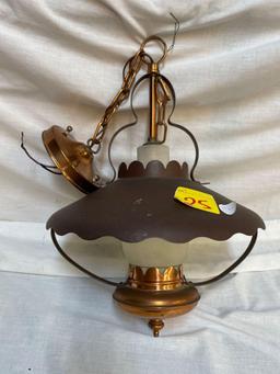 Copper and metal hanging kitchen light fixture
