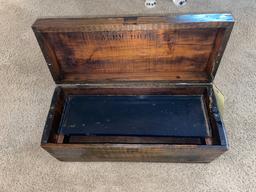 Early Rough Sawn Wood Box with Metal Inserts