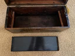 Early Rough Sawn Wood Box with Metal Inserts