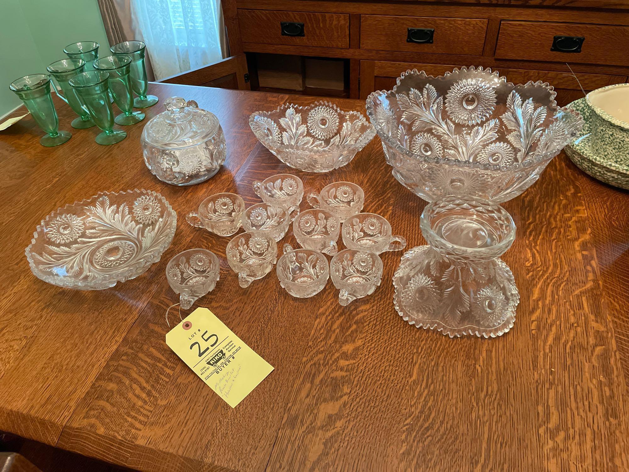 Millersburg Punch Bowl Set Hobstar and Feather Pattern