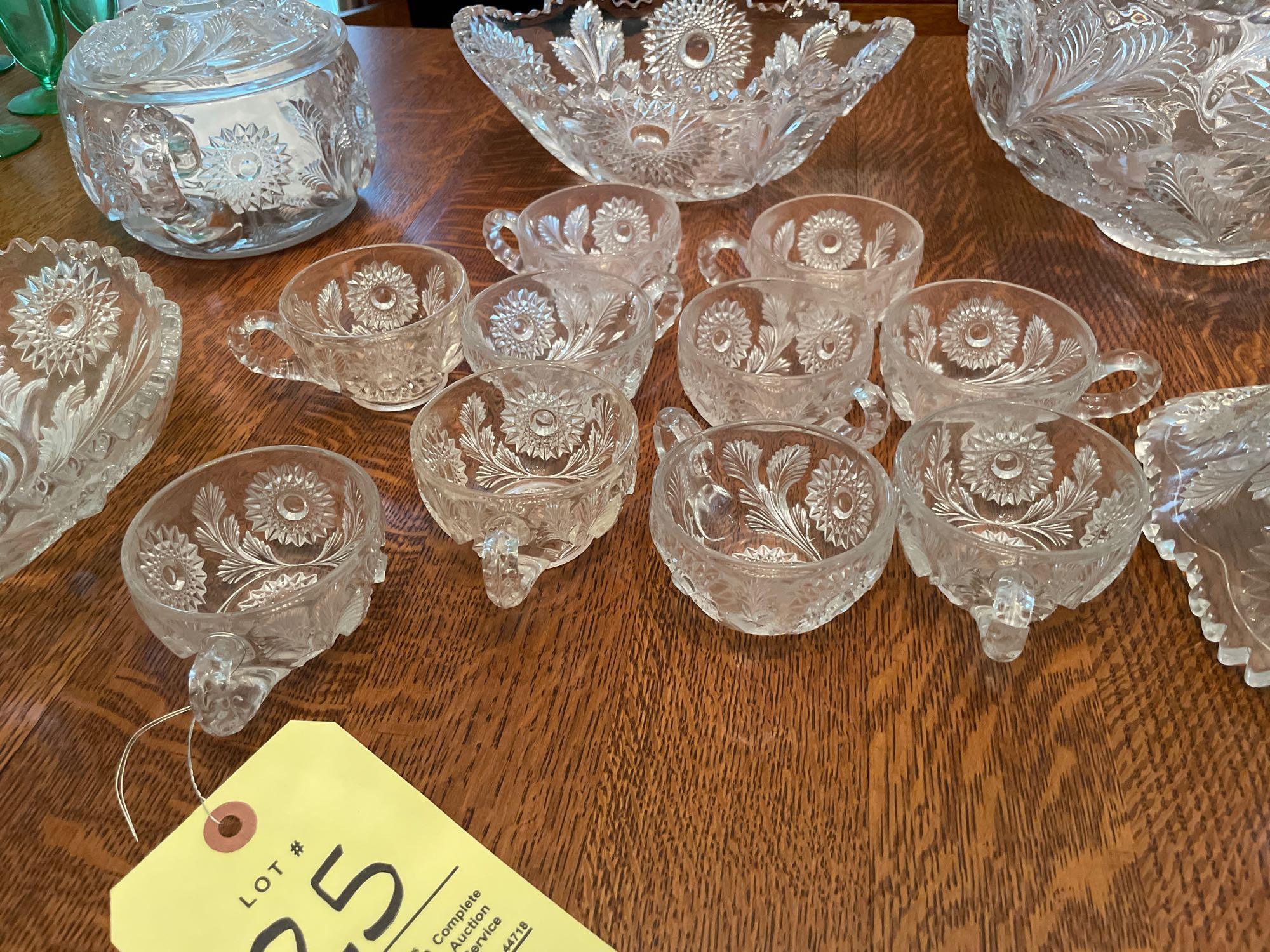 Millersburg Punch Bowl Set Hobstar and Feather Pattern