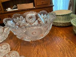 Millersburg Punch Bowl Set Hobstar and Feather Pattern