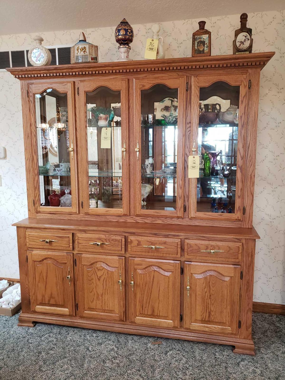 Oak 2pc. Lighted China cabinet (contents not included)