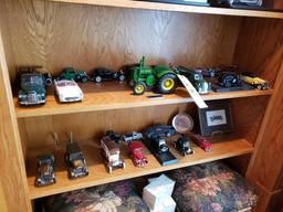 John Deere tractor, cars, banks, pillows
