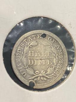 1854 Half Dime with Arrows, drilled