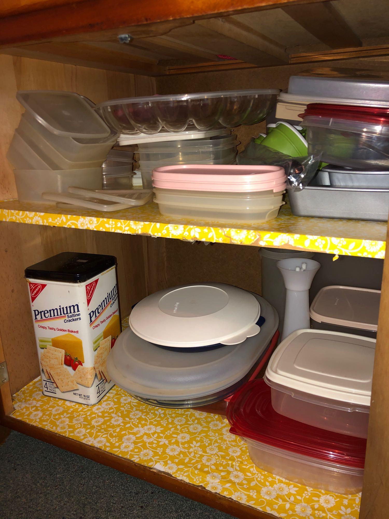Tupperware, Baking Items, Contents of Bottom Cabinets