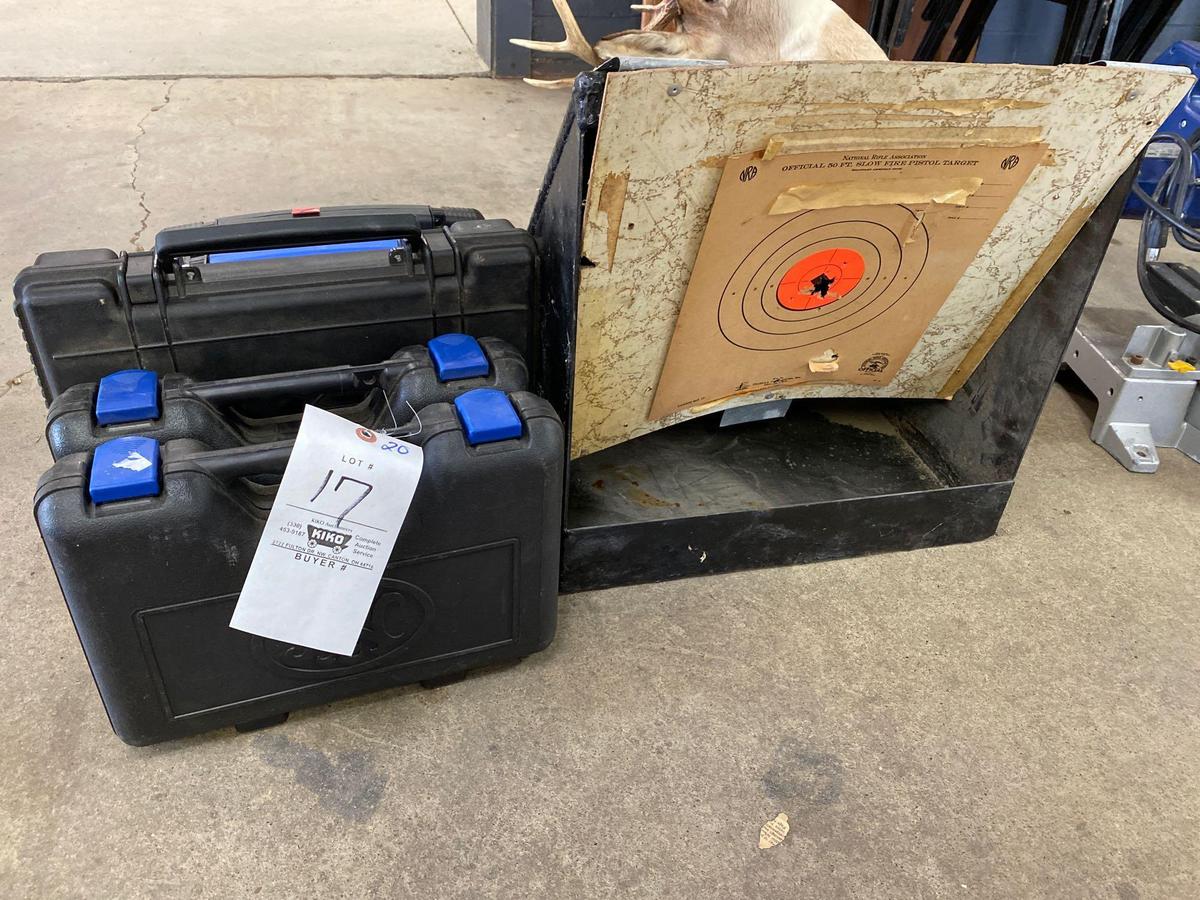 Steel target, hard plastic pistol cases