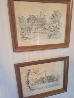 Charles Overly Set of 4 watercolors of Williamsburg Virginia