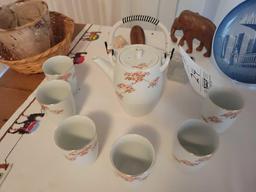 Oriental tea set, wedgewood plates, miniature teapot, covered piece, animal figures, glassware