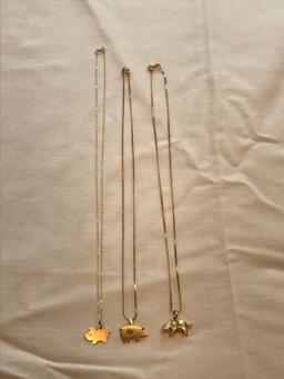 3 14K gold necklaces with 14k pig pendants