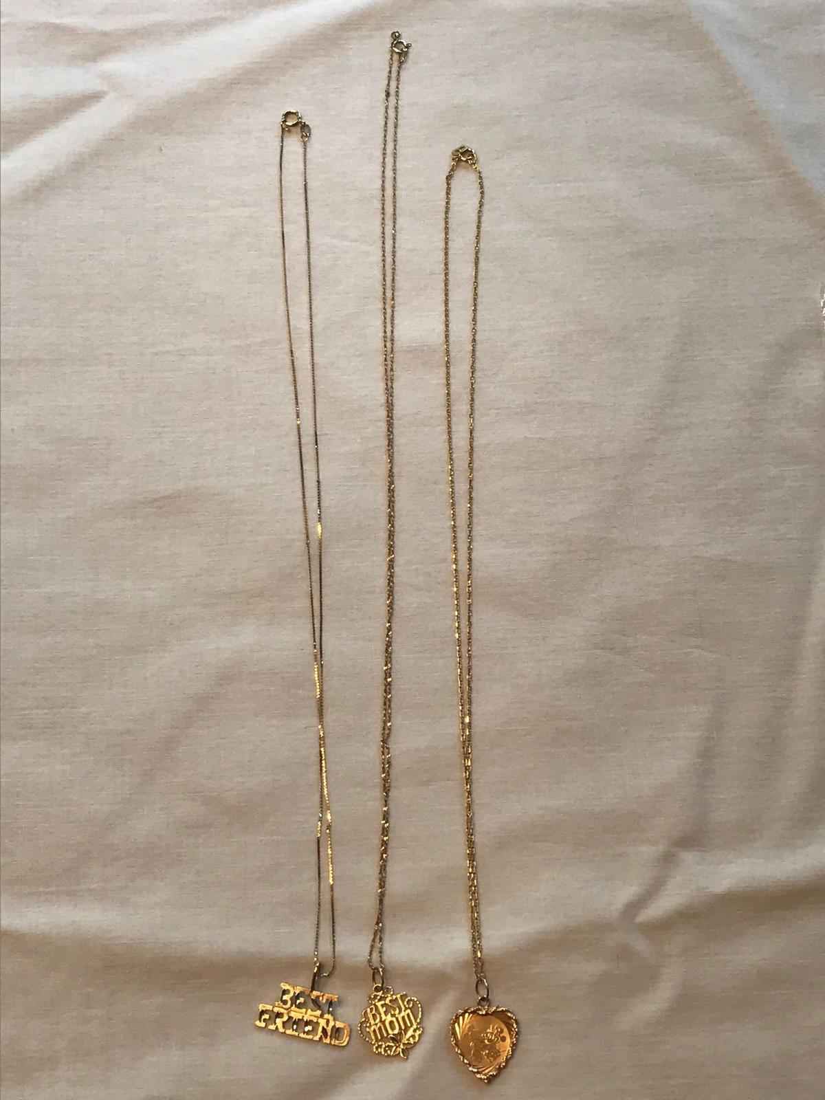 3 14K gold necklaces with 14k gold pendants
