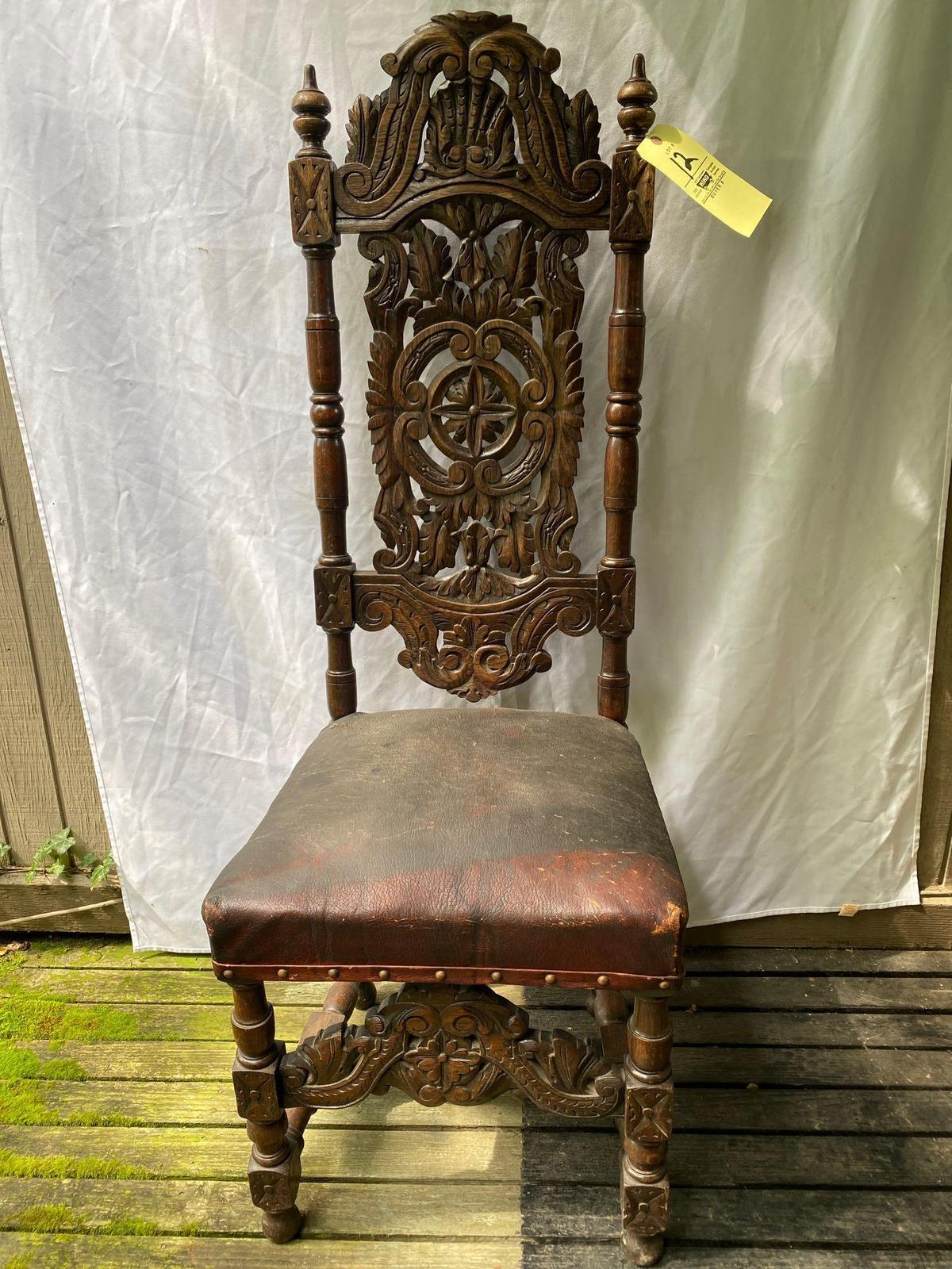 Early 1800's Jacobean style chair, 52" tall.