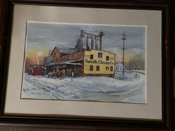 Tom Mayer (OWS) original watercolor of "Hartville Elevator Co." 30.5" x 24" frame.