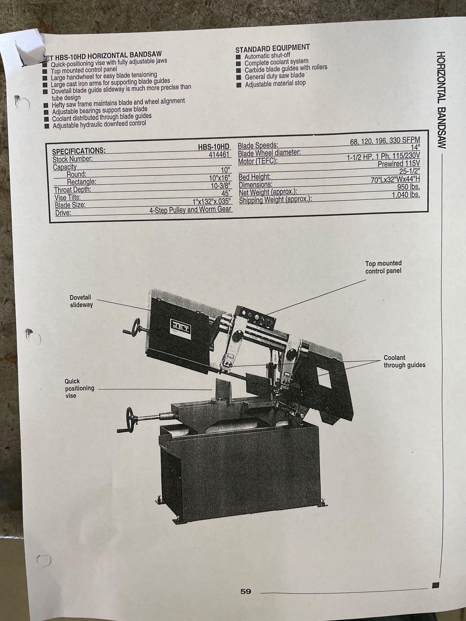 Jet 10in horizontal band saw