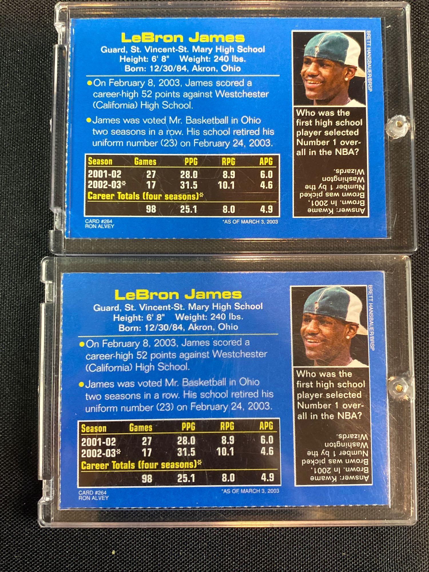 LeBron James 2003 Sports Illustrated for kids cards, Upper Deck, dual game materials card.