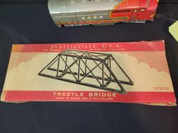 Marx Santa Fe dummy engine and Plasticville tressle bridge