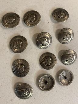 (12) Indian Motorcycle Company metal clothing buttons