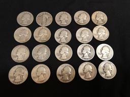 (19) Pre 1964 Washington Silver Quarters, 1920 Standing Liberty Quarter