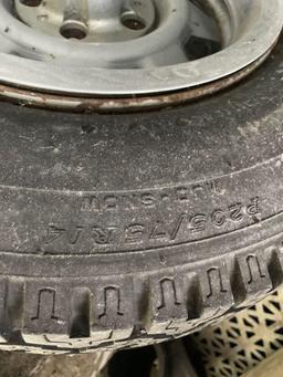 Spare lawn mower tires, trailer tire, mower deck