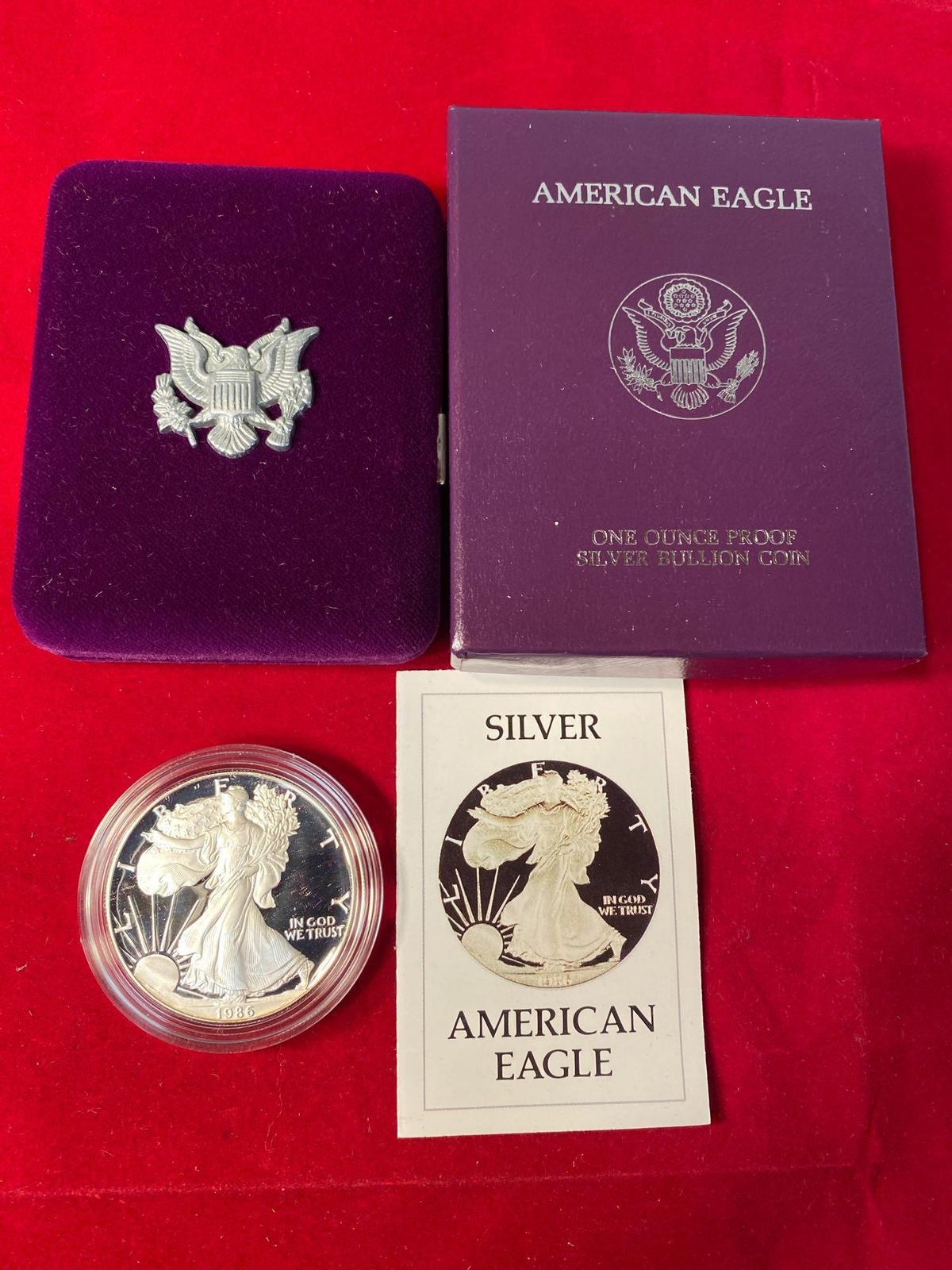1986-S Proof American Eagle dollar, one oz. .999 fine silver.