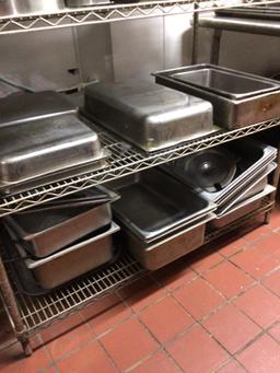 Wire Rack w/ Assorted stainless steel Bowls and Serving pans