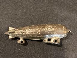 Cast-iron Zeppelin, airship, dirigible toys 1 says Zep, 1 says Navy