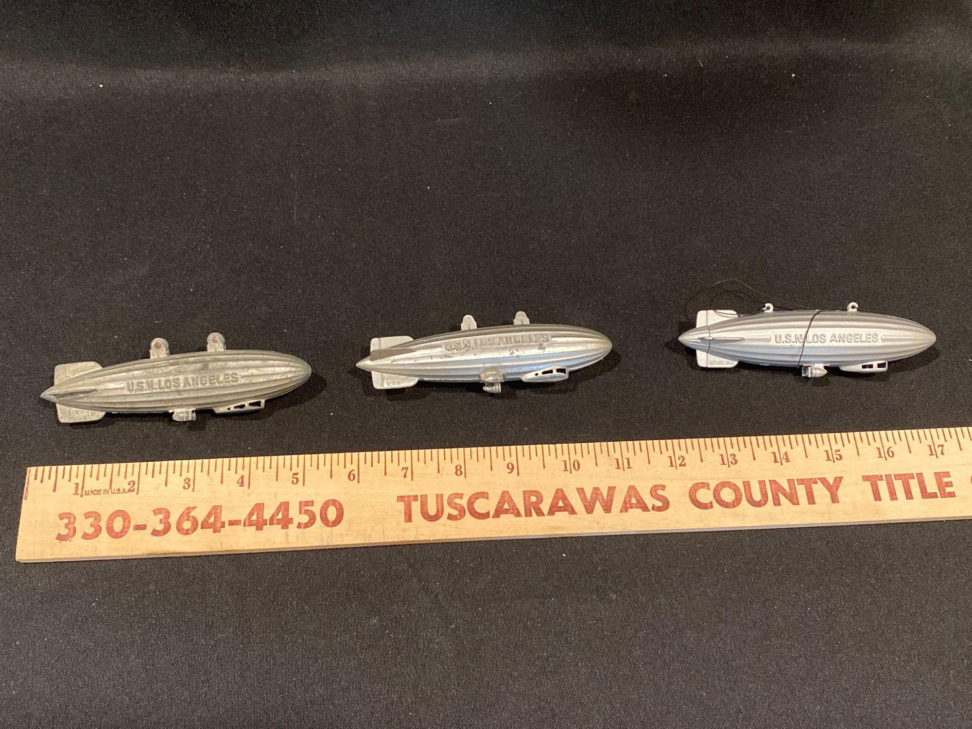 3 USN Los Angeles Zeppelin, airship, cable toys, Tootsietoys