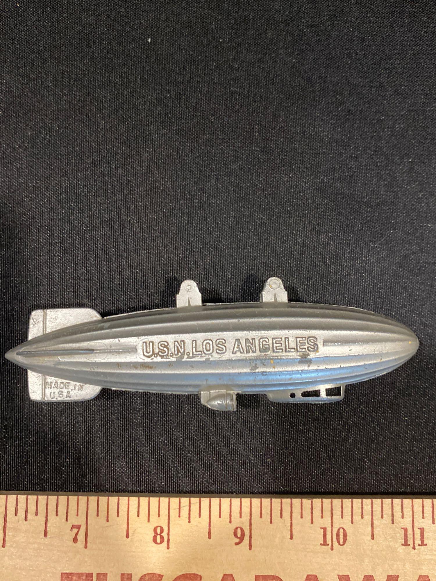 3 USN Los Angeles Zeppelin, airship, cable toys, Tootsietoys