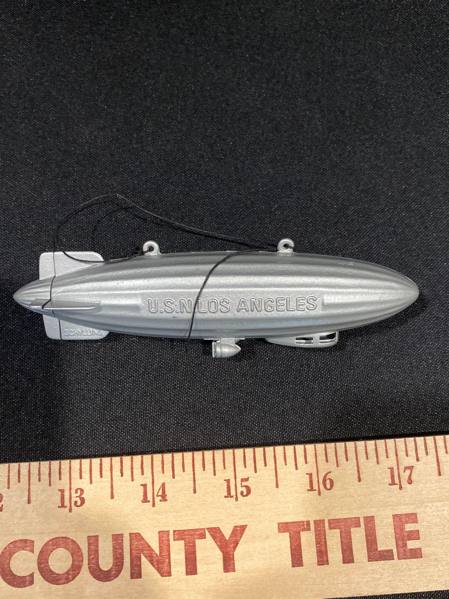 3 USN Los Angeles Zeppelin, airship, cable toys, Tootsietoys