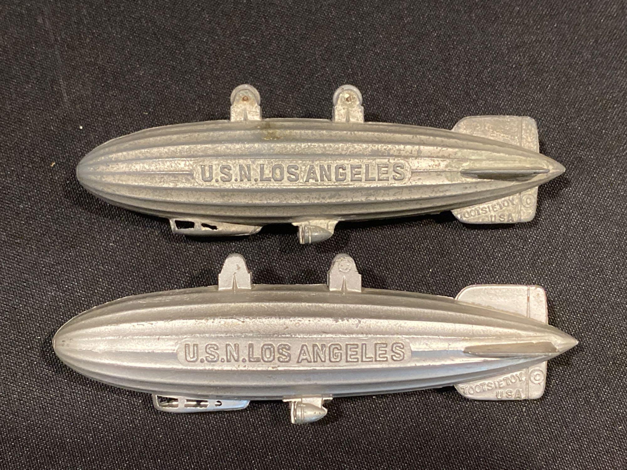 3 USN Los Angeles Zeppelin, airship, cable toys, Tootsietoys