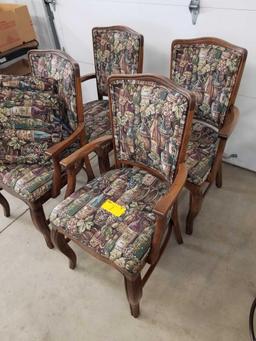 Formal tavern chairs with wine bottle print and 2 pillows. Bid x 4