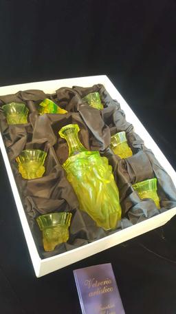 Czechoslovakian uranium or vaseline glass decanter set