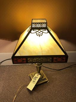 Slag Glass Shade Lamp with Metal Base