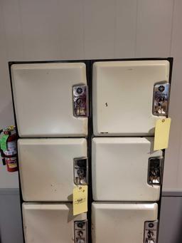 Brunswick 10 door lockers, 9 doors with locks and keys, one lock drilled out