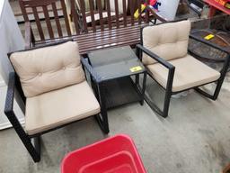 2 patio chairs and end table