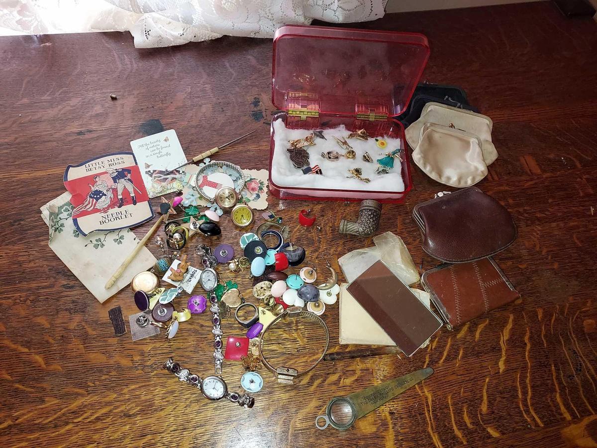 Assorted Costume Jewelry, Watches, Advertising, Pins, etc.