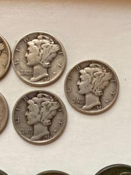 assorted Mercury dimes, War nickels