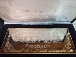 The Washington Mint Five Hundred Silver Certificate half pound fine silver with case