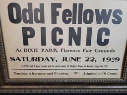Odd fellows picnic framed poster 1929