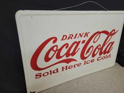 Hoosier style granite top Coca cola sign made to hang, 40 x 25 inches