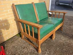 Oak 2 pc love seat with padded seats