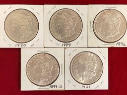 (5) Organ silver dollars, AU grade. Bid times five.