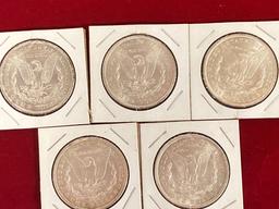 (5) Morgan silver dollars, AU. Bid times five.