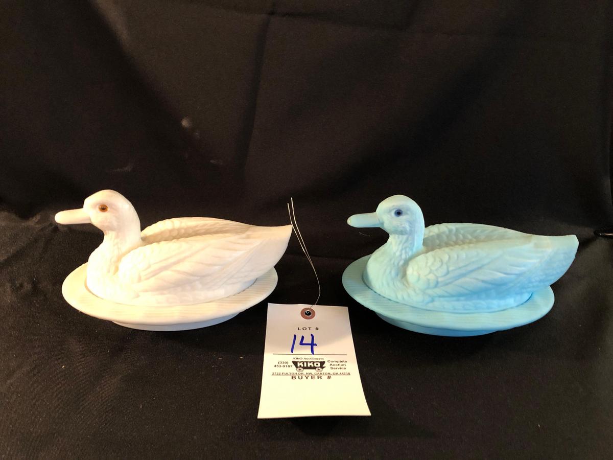 (2) glass covered ducks