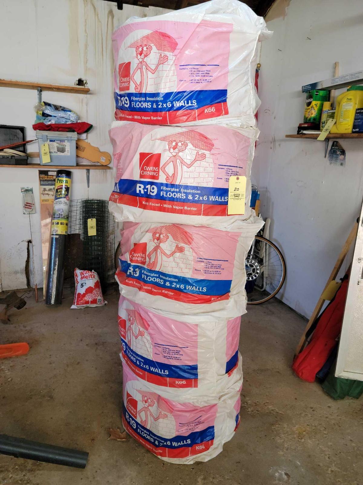 5 rolls of fiberglass insulation