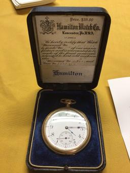 Hamilton pocket watch with case