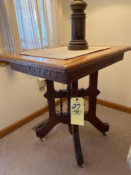 antique oak lamp table w/ lamp