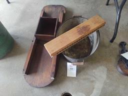 Wooden Slaw Cutter, Wood Cigar Mold, Metal Bucket