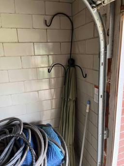 hoses, umbrella, outdoor items